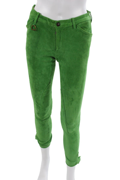 Ralph Lauren Women Green Lamb Suede Cropped Ankle Pants Size 8