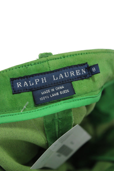 Ralph Lauren Women Green Lamb Suede Cropped Ankle Pants Size 8
