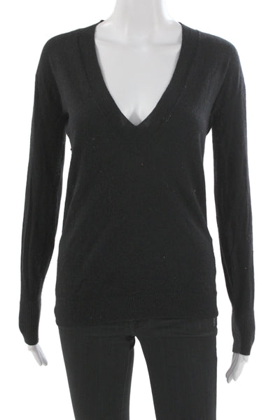 J Crew Unisex Black V-Neck Button Pullover Sweater Long Sleeve Size XS