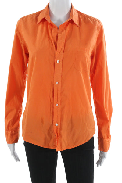 Frank & Eileen Women Basic Collared Cotton Long Sleeve Button-Up Orange Size S