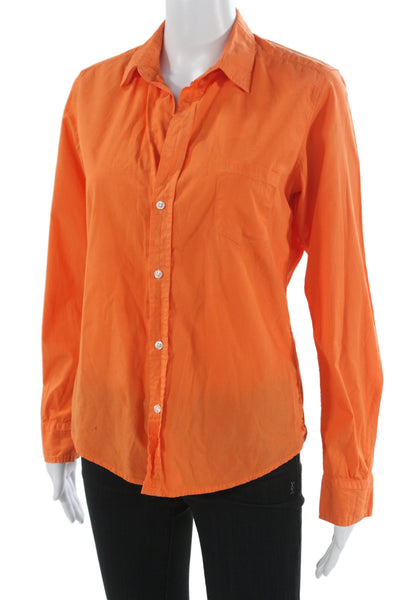 Frank & Eileen Women Basic Collared Cotton Long Sleeve Button-Up Orange Size S