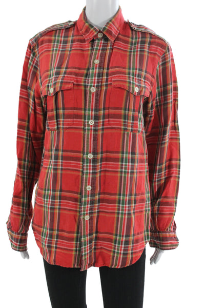 Polo Ralph Lauren Mens Collared Plaid Cotton Long Sleeve Button-Down Red Size S