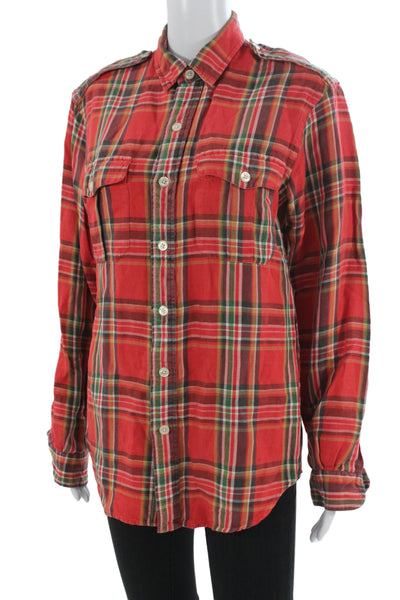 Polo Ralph Lauren Mens Collared Plaid Cotton Long Sleeve Button-Down Red Size S