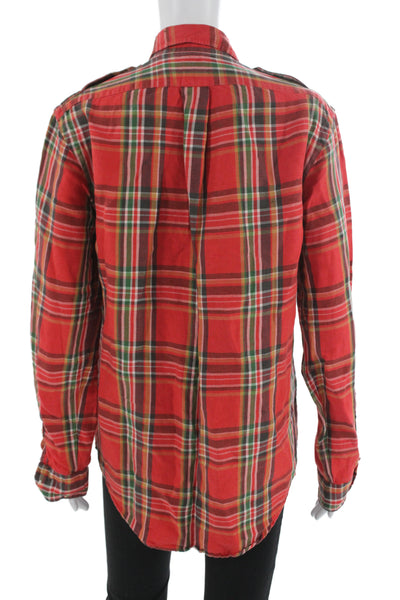 Polo Ralph Lauren Mens Collared Plaid Cotton Long Sleeve Button-Down Red Size S
