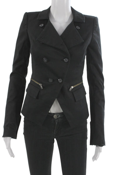 Rachel Zoe Womens Pea Coat Black Collared Button Size 0