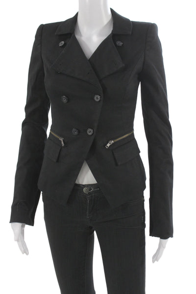 Rachel Zoe Womens Pea Coat Black Collared Button Size 0
