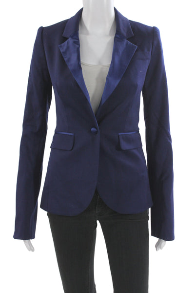 Rachel Zoe Unisex Wool Dark Blue Button Collared Solid Blazer Size 0