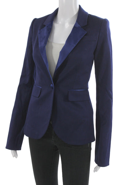 Rachel Zoe Unisex Wool Dark Blue Button Collared Solid Blazer Size 0