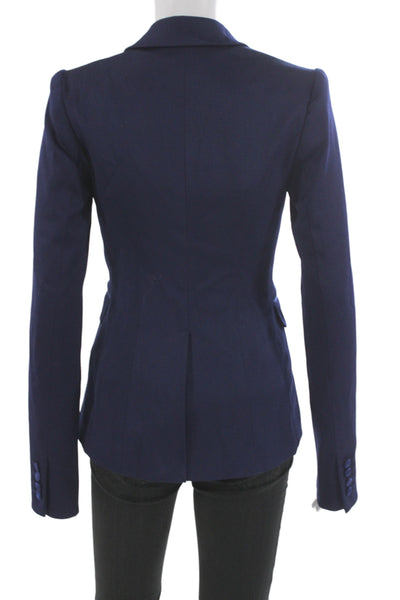 Rachel Zoe Unisex Wool Dark Blue Button Collared Solid Blazer Size 0