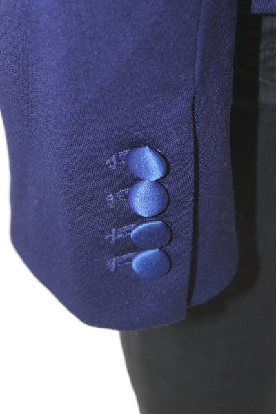 Rachel Zoe Unisex Wool Dark Blue Button Collared Solid Blazer Size 0