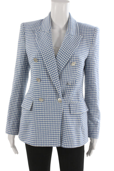 Zara Womens Checked Collared Blazer Blue Button Long Sleeve Size XS