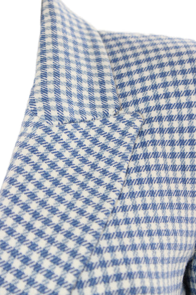 Zara Womens Checked Collared Blazer Blue Button Long Sleeve Size XS