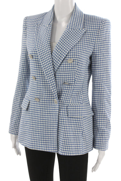 Zara Womens Checked Collared Blazer Blue Button Long Sleeve Size XS