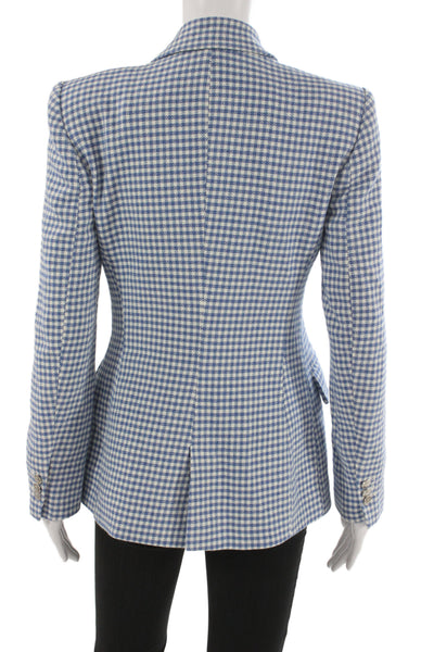 Zara Womens Checked Collared Blazer Blue Button Long Sleeve Size XS