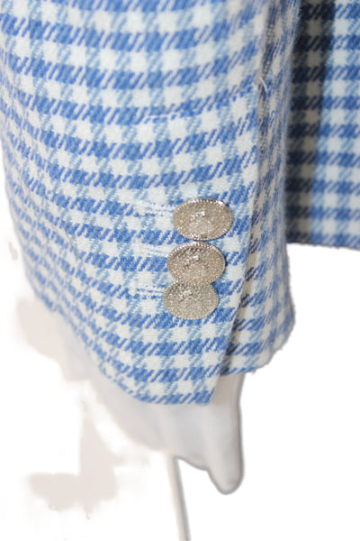 Zara Womens Checked Collared Blazer Blue Button Long Sleeve Size XS
