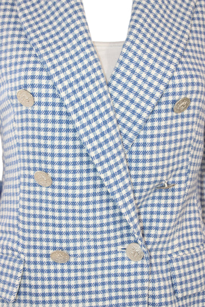 Zara Womens Checked Collared Blazer Blue Button Long Sleeve Size XS