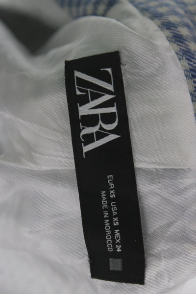 Zara Womens Checked Collared Blazer Blue Button Long Sleeve Size XS
