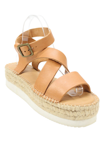 Soludos Women's Strappy Espadrille Buckle Sandals Tan Size 8.5