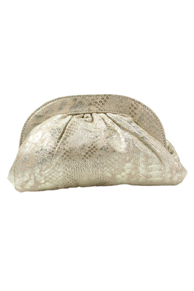 Lauren Merkin Women's Magnetic Closure Snake Print Clutch Handbag Gold