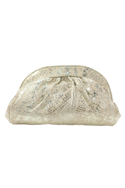 Lauren Merkin Women's Magnetic Closure Snake Print Clutch Handbag Gold