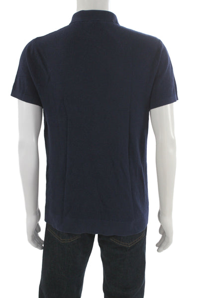 ONIA Mens Short Sleeve Collared Knit Polo Shirt Navy Blue Cotton Size Medium