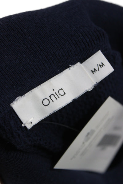 ONIA Mens Short Sleeve Collared Knit Polo Shirt Navy Blue Cotton Size Medium