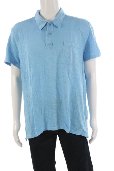 Orlebar Brown Mens Short Sleeve Collared Pocket Polo Shirt Blue Cotton Size 2XL