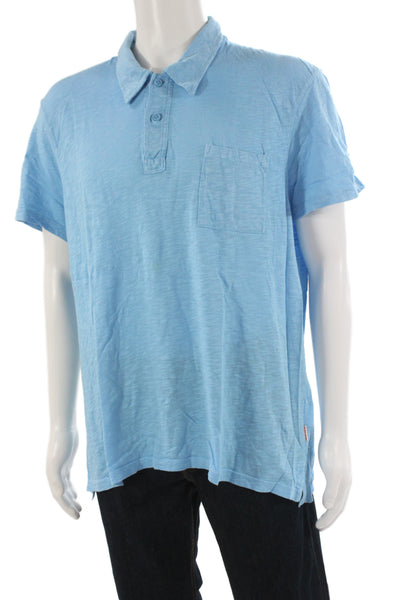 Orlebar Brown Mens Short Sleeve Collared Pocket Polo Shirt Blue Cotton Size 2XL