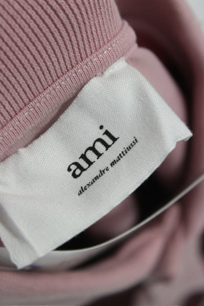 AMI Mens Short Sleeve Collared Logo Striped Polo Shirt Pink Burgundy Size Large