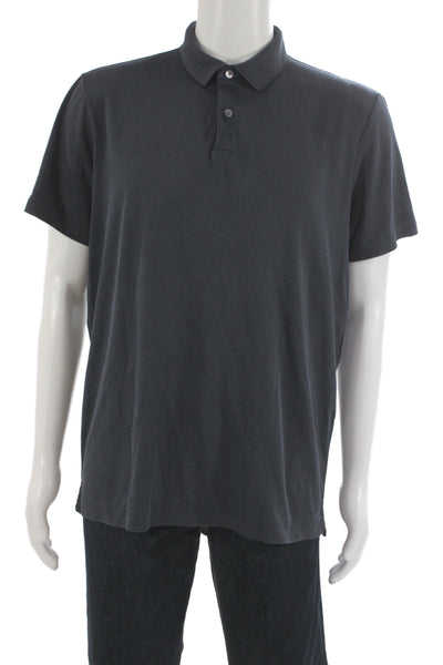 Theory Mens Short Sleeve Collared Knit Polo Shirt Navy Blue Cotton Size Large