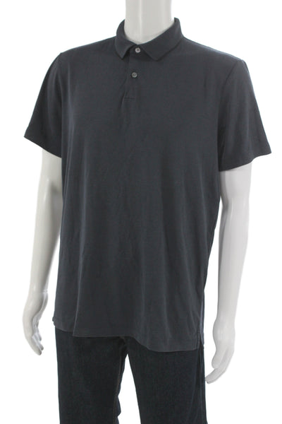 Theory Mens Short Sleeve Collared Knit Polo Shirt Navy Blue Cotton Size Large
