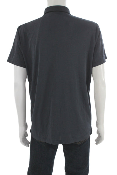 Theory Mens Short Sleeve Collared Knit Polo Shirt Navy Blue Cotton Size Large