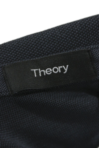 Theory Mens Short Sleeve Collared Knit Polo Shirt Navy Blue Cotton Size Large