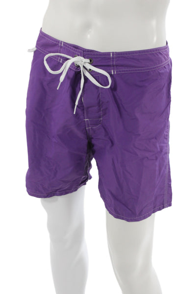 Sundek Mens Double Drawstring Striped Trim Swim Trunks Purple Size 32