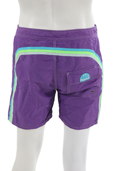 Sundek Mens Double Drawstring Striped Trim Swim Trunks Purple Size 32