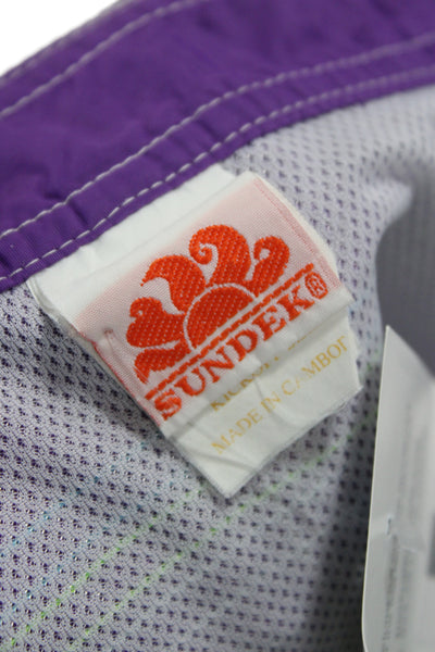 Sundek Mens Double Drawstring Striped Trim Swim Trunks Purple Size 32