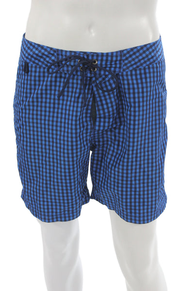 Sundek Mens Drawstring Plaid Lightweight Swim Trunks Blue Size 32