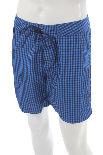 Sundek Mens Drawstring Plaid Lightweight Swim Trunks Blue Size 32