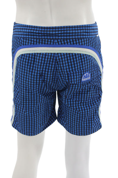 Sundek Mens Drawstring Plaid Lightweight Swim Trunks Blue Size 32