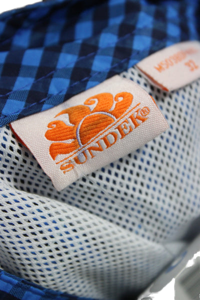 Sundek Mens Drawstring Plaid Lightweight Swim Trunks Blue Size 32