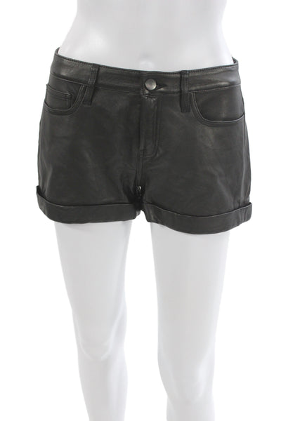 Theory Unisex Black Biker Lamb Shorts Button Closure Solid Size 2