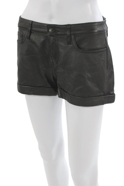 Theory Unisex Black Biker Lamb Shorts Button Closure Solid Size 2
