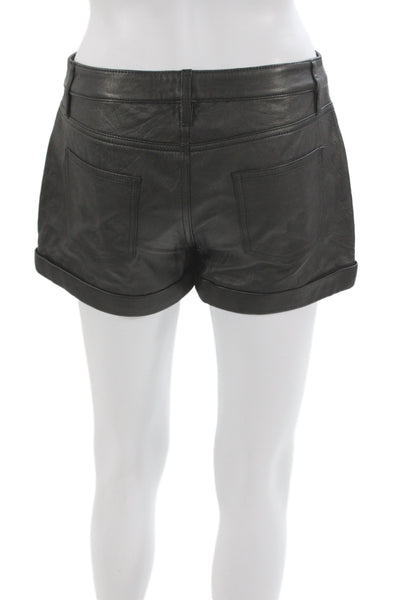 Theory Unisex Black Biker Lamb Shorts Button Closure Solid Size 2