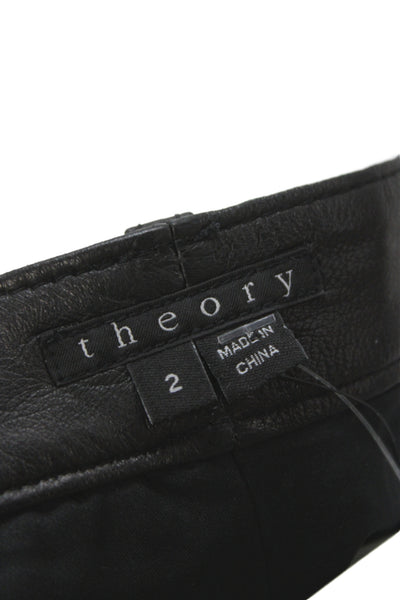 Theory Unisex Black Biker Lamb Shorts Button Closure Solid Size 2