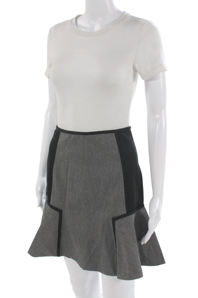 DKNY Womens A-Line Flare Leather Mini Skirt Black Size 0