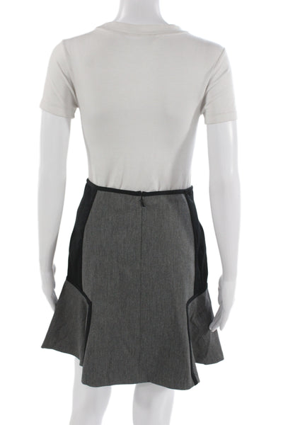 DKNY Womens A-Line Flare Leather Mini Skirt Black Size 0