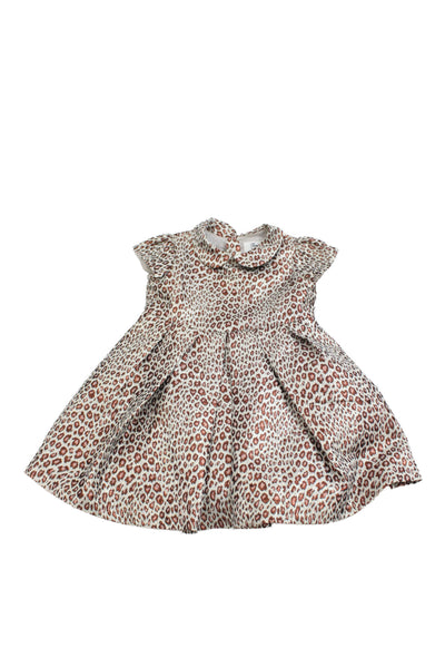 Bonpoint Girls Metallic Leopard Print Collar Short Sleeve Dress Brown Size 4