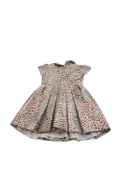 Bonpoint Girls Metallic Leopard Print Collar Short Sleeve Dress Brown Size 4