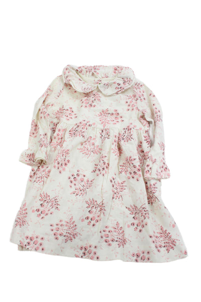 Bonpoint Girls Cotton Floral Collar Long Sleeve Shift Dress Pink Size 4
