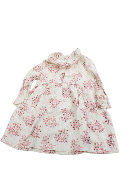 Bonpoint Girls Cotton Floral Collar Long Sleeve Shift Dress Pink Size 4